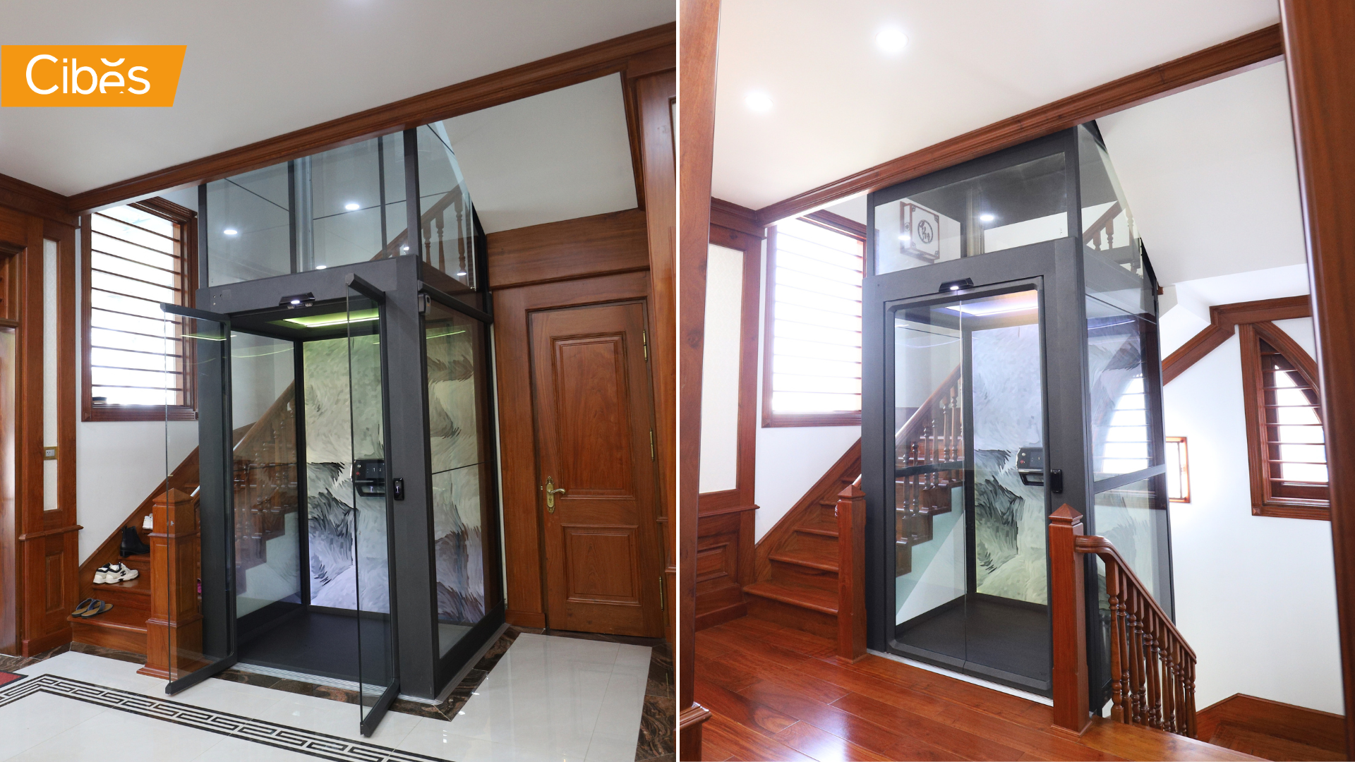 Thang máy sang trọng Cibes V90 Galaxy sau khi lắp đặt cho biệt thự xây mới